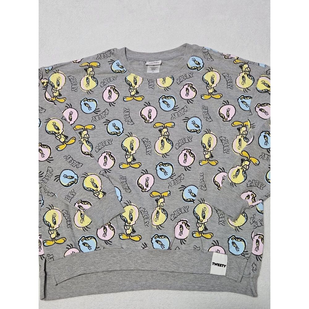 VTG 90s Looney Tunes Sweatshirt Womens Tweety Bird All Over Print XG 15-17